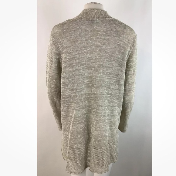 Eileen Fisher Sz L Open Knit Crochet Hem Cardigan Organic Linen Cotton Blend - Picture 4 of 6